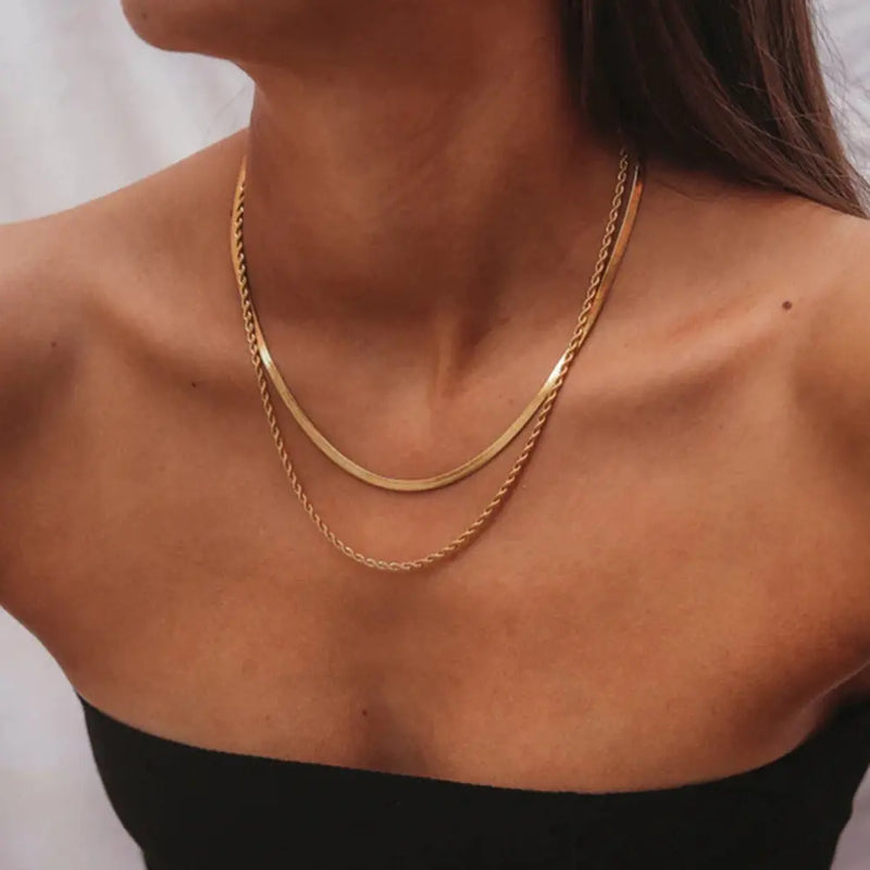 Uworld Simple Jewelry 18K Gold Plated Flat Snake Chain Layer Necklace